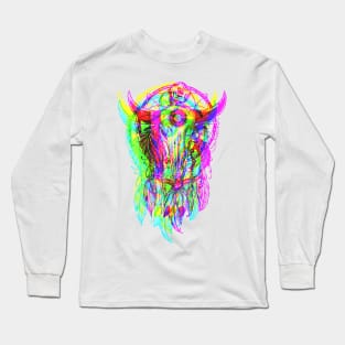 Bull Skull Dreamcatcher - Psychedelic Neon Colored Long Sleeve T-Shirt